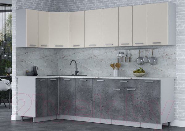 Изображение товара Кухонный гарнитур Интерлиния Мила Лайт 1.2x2.8 (персидский жемчуг/бетон портленд/серый каспий)