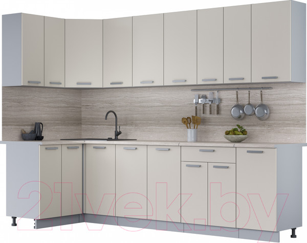 Изображение товара Кухонный гарнитур Интерлиния Мила Лайт 1.2x2.8 (персидский жемчуг/персидский жемчуг/травертин серый)