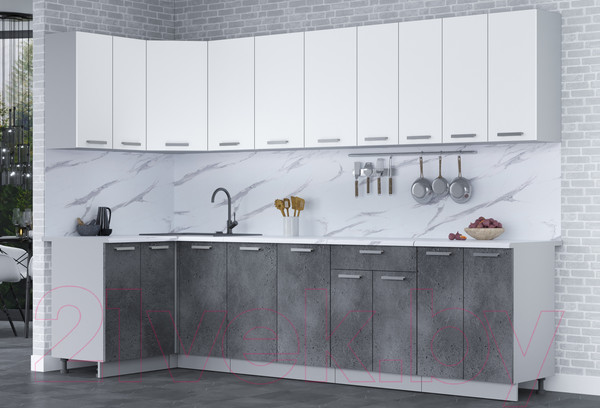 Изображение товара Кухонный гарнитур Интерлиния Мила Лайт 1.2x3.0 (белый платинум/бетон портленд/белый гранит)