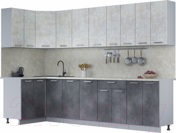 Изображение товара Кухонный гарнитур Интерлиния Мила Лайт 1.2x3.0 (бетон лайт/бетон портленд/опал светлый)
