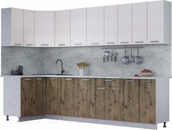 Изображение товара Кухонный гарнитур Интерлиния Мила Лайт 1.2x3.0 (вудлайн кремовый/дуб веллингтон/серый каспий)