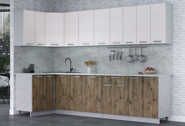 Изображение товара Кухонный гарнитур Интерлиния Мила Лайт 1.2x3.0 (вудлайн кремовый/дуб веллингтон/серый каспий)