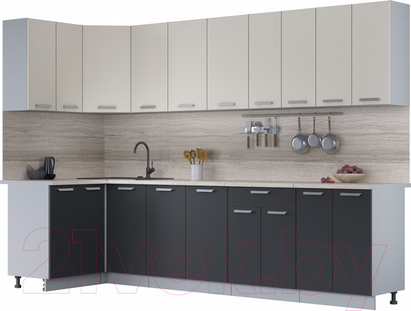 Изображение товара Кухонный гарнитур Интерлиния Мила Лайт 1.2x3.0 (персидский жемчуг/антрацит/травертин серый)