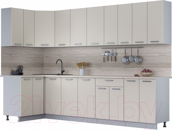 Изображение товара Кухонный гарнитур Интерлиния Мила Лайт 1.2x3.0 (персидский жемчуг/персидский жемчуг/травертин серый)