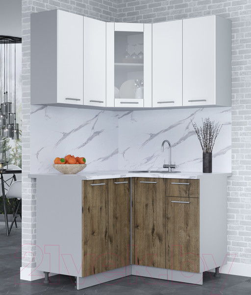 Изображение товара Кухонный гарнитур Интерлиния Мила 12x12 (белый платинум/дуб веллингтон/белый гранит)