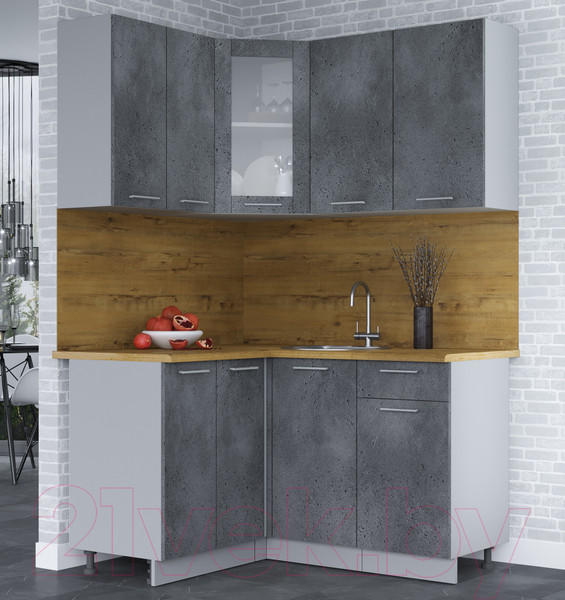 Изображение товара Кухонный гарнитур Интерлиния Мила 12x14 (бетон потленд/бетон портленд/дуб бунратти)