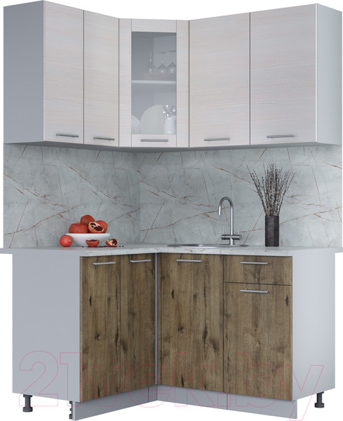 Изображение товара Кухонный гарнитур Интерлиния Мила 12x14 (вудлайн кремовый/дуб веллингтон/серый каспий)