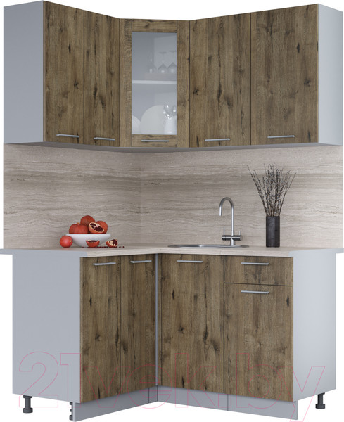 Изображение товара Кухонный гарнитур Интерлиния Мила 12x14 (дуб веллингтон/дуб веллингтон/травертин серый)