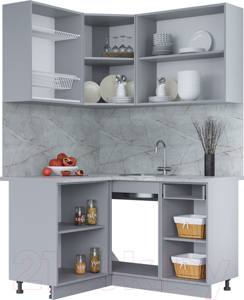 Изображение товара Кухонный гарнитур Интерлиния Мила 12x14 (персидский жемчуг/дуб веллингтон/серый каспий)