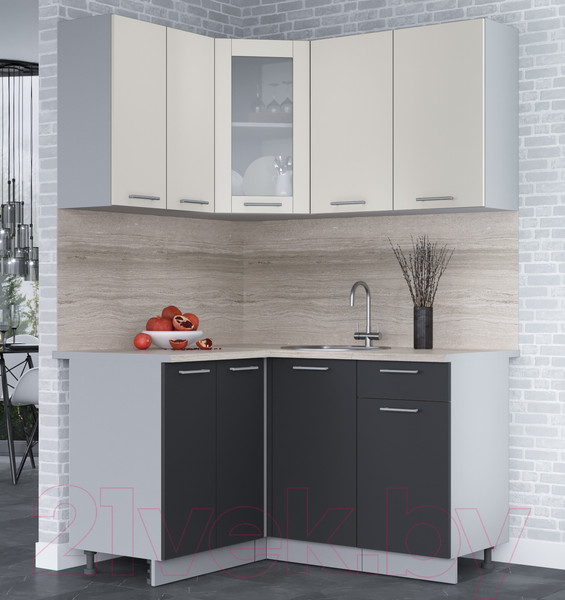Изображение товара Кухонный гарнитур Интерлиния Мила 12x14 (персидский жемчуг/антрацит/травертин серый)