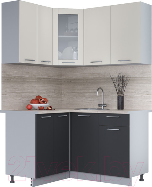 Изображение товара Кухонный гарнитур Интерлиния Мила 12x14 (персидский жемчуг/антрацит/травертин серый)
