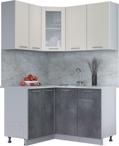 Изображение товара Кухонный гарнитур Интерлиния Мила 12x14 (персидский жемчуг/бетон портленд/серый каспий)