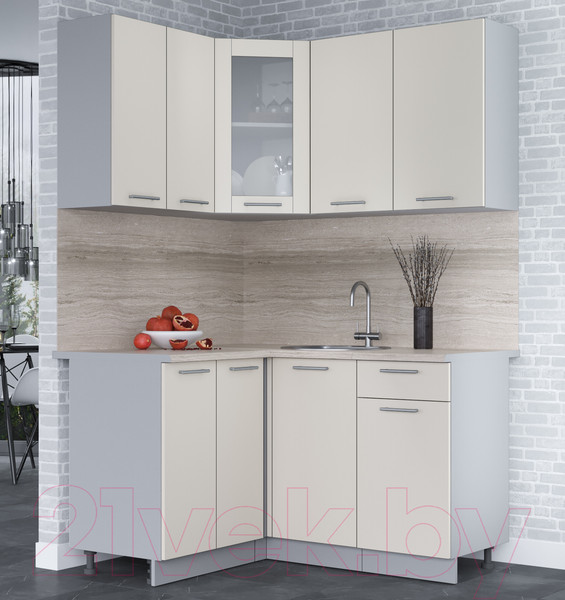 Изображение товара Кухонный гарнитур Интерлиния Мила 12x14 (персидский жемчуг/персидский жемчуг/травертин серый)