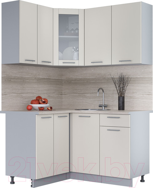 Изображение товара Кухонный гарнитур Интерлиния Мила 12x14 (персидский жемчуг/персидский жемчуг/травертин серый)