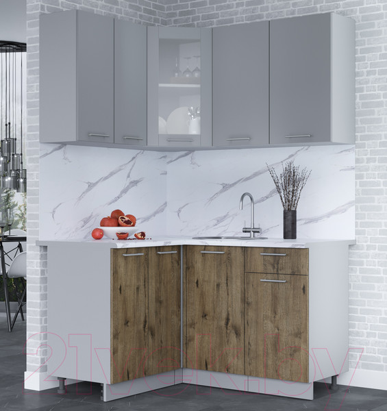 Изображение товара Кухонный гарнитур Интерлиния Мила 12x14 (серебро/дуб веллингтон/белый гранит)