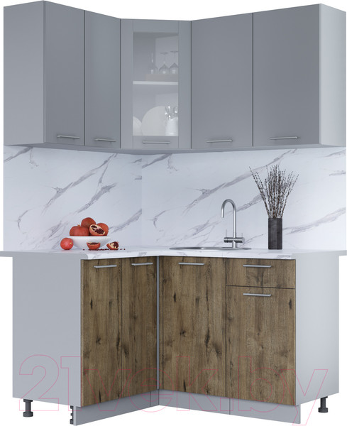 Изображение товара Кухонный гарнитур Интерлиния Мила 12x14 (серебро/дуб веллингтон/белый гранит)