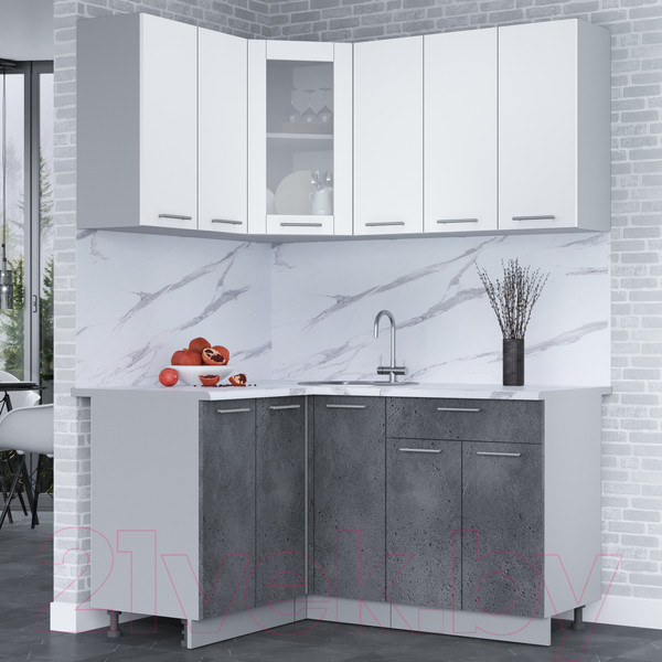Изображение товара Кухонный гарнитур Интерлиния Мила 12x15 (белый платинум/бетон портленд/белый гранит)