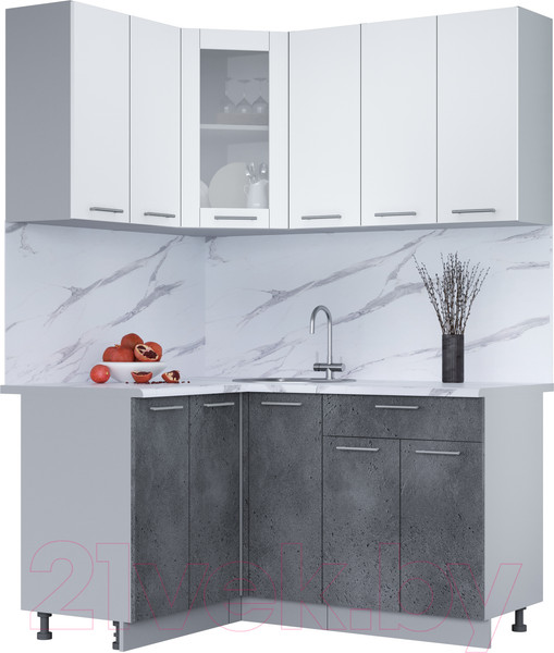 Изображение товара Кухонный гарнитур Интерлиния Мила 12x15 (белый платинум/бетон портленд/белый гранит)
