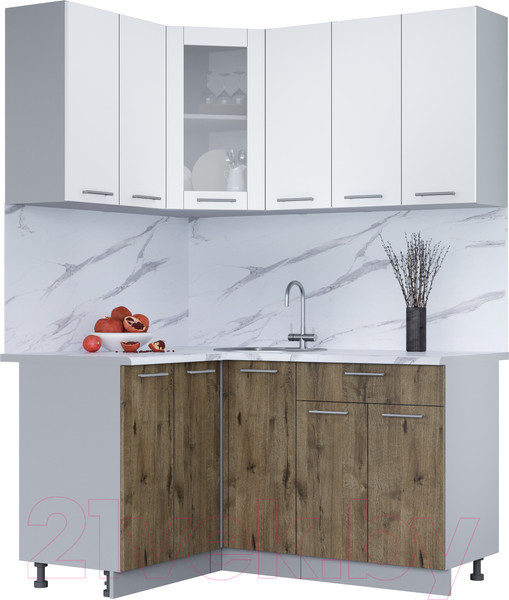 Изображение товара Кухонный гарнитур Интерлиния Мила 12x15 (белый платинум/дуб веллингтон/белый гранит)