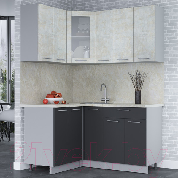 Изображение товара Кухонный гарнитур Интерлиния Мила 12x15 (бетон лайт/антрацит/опал светлый)