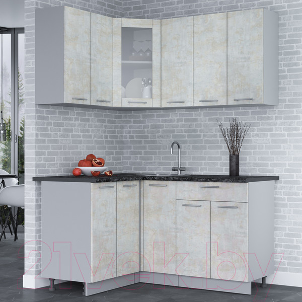 Изображение товара Кухонный гарнитур Интерлиния Мила 12x15 (бетон лайт/бетон лайт/кастилло темный)