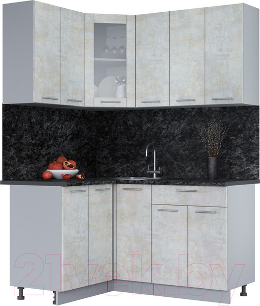 Изображение товара Кухонный гарнитур Интерлиния Мила 12x15 (бетон лайт/бетон лайт/кастилло темный)