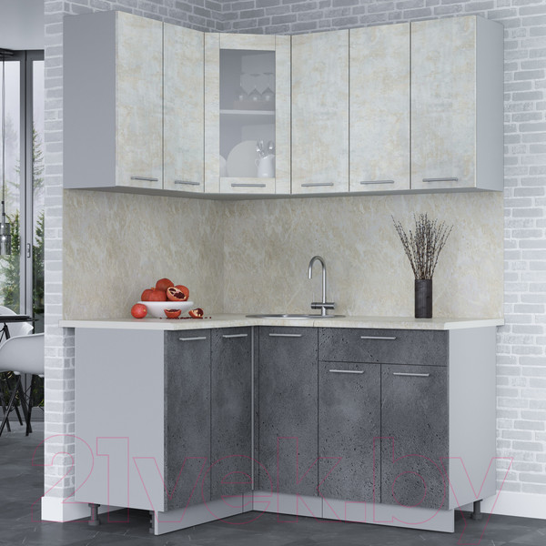 Изображение товара Кухонный гарнитур Интерлиния Мила 12x15 (бетон лайт/бетон портленд/опал светлый)
