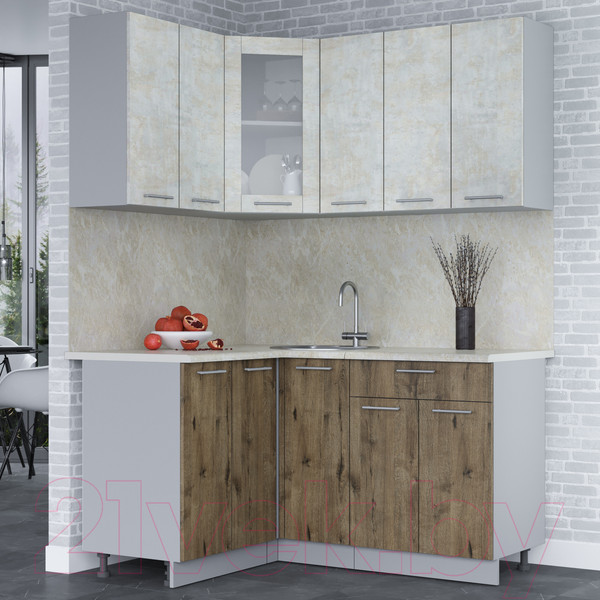 Изображение товара Кухонный гарнитур Интерлиния Мила 12x15 (бетон лайт/дуб веллингтон/опал светлый)