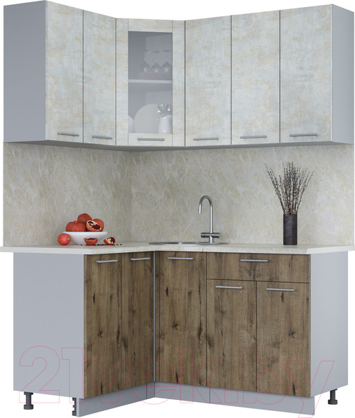 Изображение товара Кухонный гарнитур Интерлиния Мила 12x15 (бетон лайт/дуб веллингтон/опал светлый)