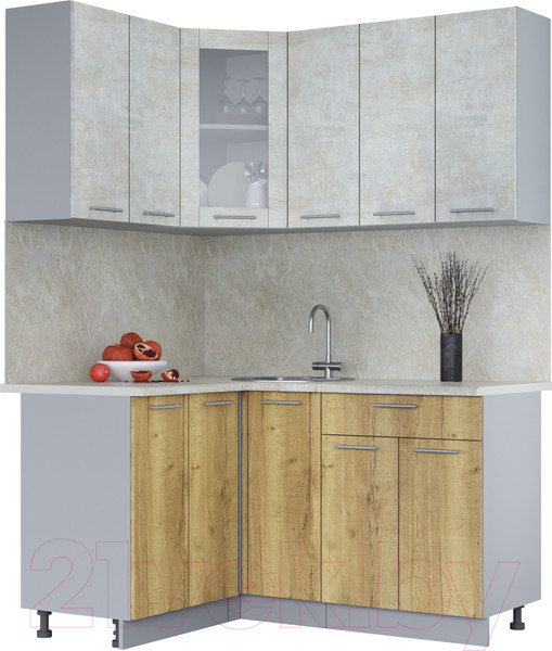 Изображение товара Кухонный гарнитур Интерлиния Мила 12x15 (бетон лайт/дуб золотой/опал светлый)