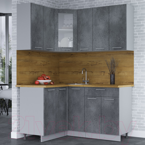 Изображение товара Кухонный гарнитур Интерлиния Мила 12x15 (бетон потленд/бетон портленд/дуб бунратти)