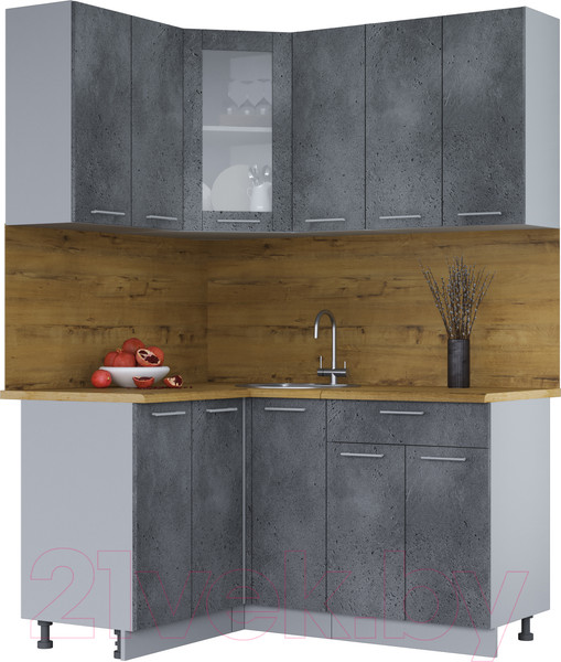 Изображение товара Кухонный гарнитур Интерлиния Мила 12x15 (бетон потленд/бетон портленд/дуб бунратти)