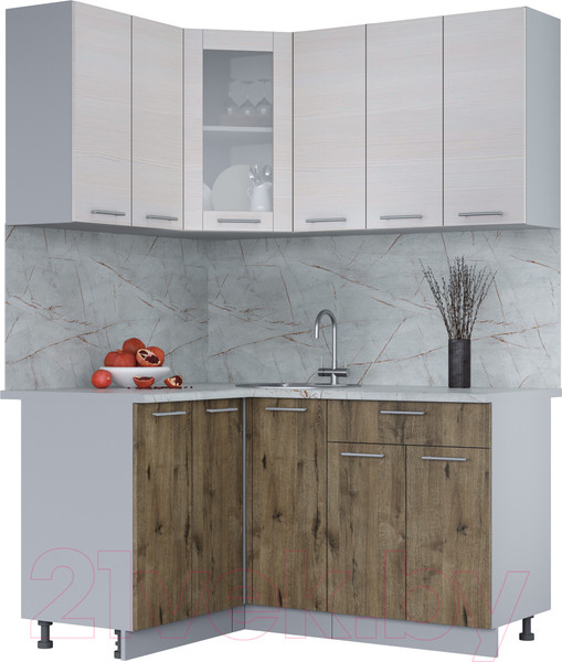 Изображение товара Кухонный гарнитур Интерлиния Мила 12x15 (вудлайн кремовый/дуб веллингтон/серый каспий)