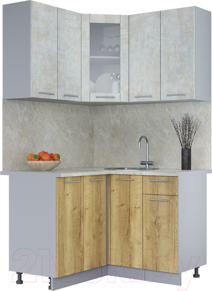 Изображение товара Кухонный гарнитур Интерлиния Мила 12x12 (бетон лайт/дуб золотой/опал светлый)