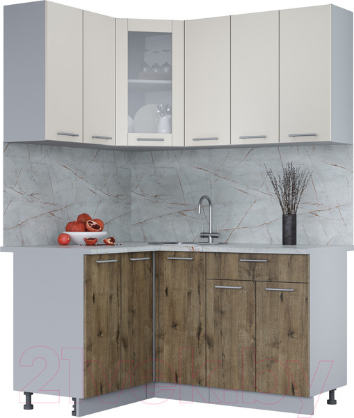 Изображение товара Кухонный гарнитур Интерлиния Мила 12x15 (персидский жемчуг/дуб веллингтон/серый каспий)