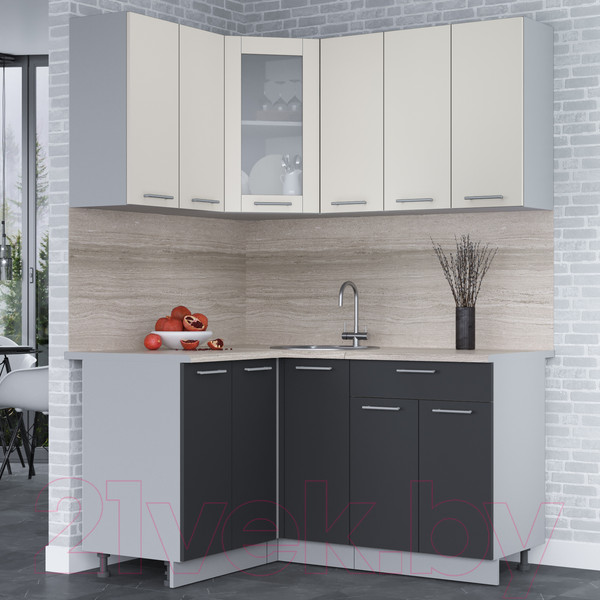 Изображение товара Кухонный гарнитур Интерлиния Мила 12x15 (персидский жемчуг/антрацит/травертин серый)