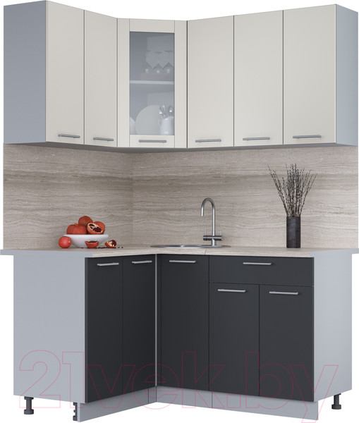Изображение товара Кухонный гарнитур Интерлиния Мила 12x15 (персидский жемчуг/антрацит/травертин серый)