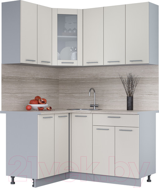 Изображение товара Кухонный гарнитур Интерлиния Мила 12x15 (персидский жемчуг/персидский жемчуг/травертин серый)