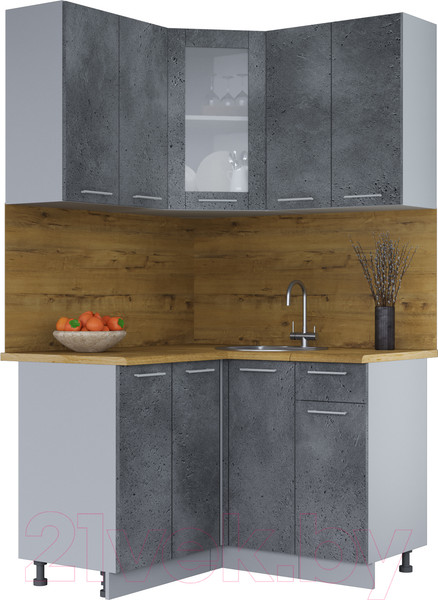 Изображение товара Кухонный гарнитур Интерлиния Мила 12x12 (бетон потленд/бетон портленд/дуб бунратти)