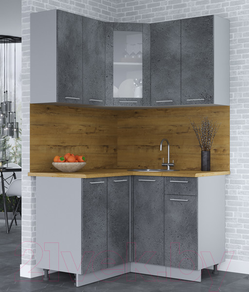 Изображение товара Кухонный гарнитур Интерлиния Мила 12x12 (бетон потленд/бетон портленд/дуб бунратти)