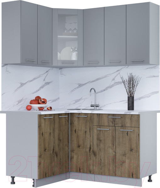 Изображение товара Кухонный гарнитур Интерлиния Мила 12x15 (серебро/дуб веллингтон/белый гранит)
