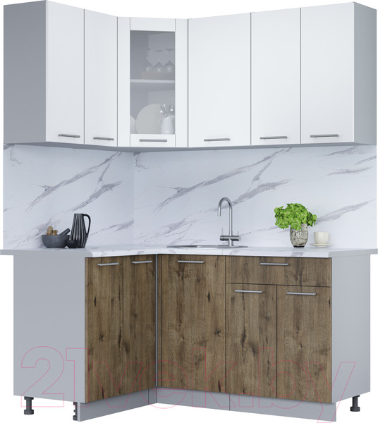 Изображение товара Кухонный гарнитур Интерлиния Мила 12x16 (белый платинум/дуб веллингтон/белый гранит)