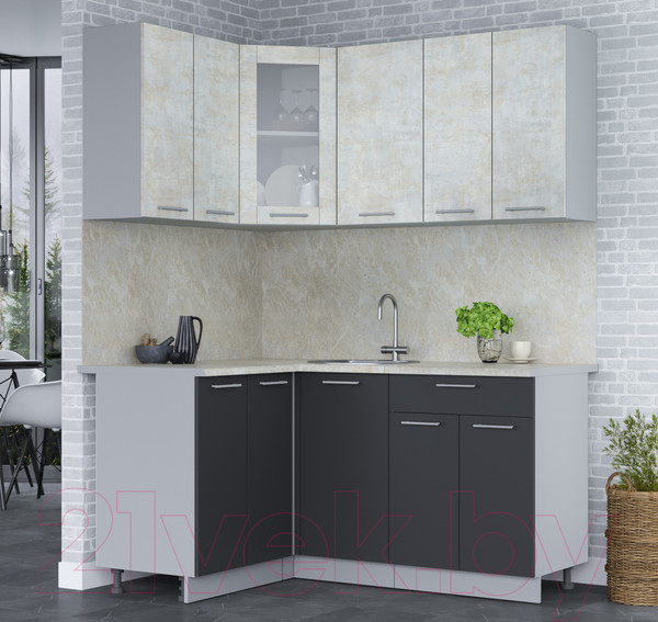 Изображение товара Кухонный гарнитур Интерлиния Мила 12x16 (бетон лайт/антрацит/опал светлый)