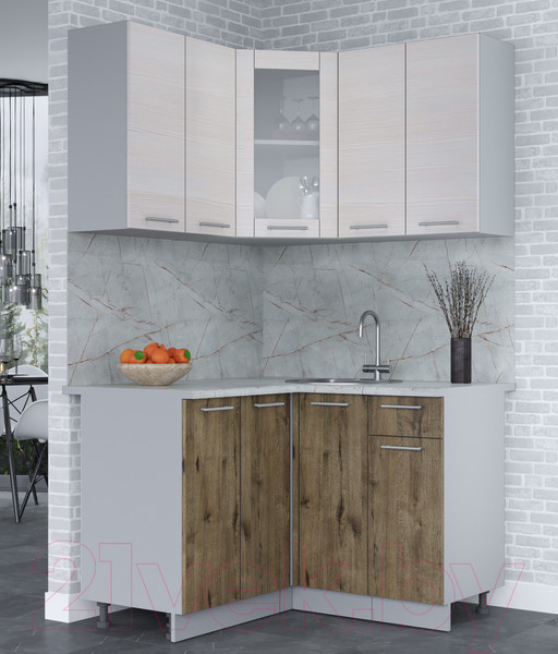 Изображение товара Кухонный гарнитур Интерлиния Мила 12x12 (вудлайн кремовый/дуб веллингтон/серый каспий)