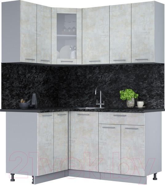 Изображение товара Кухонный гарнитур Интерлиния Мила 12x16 (бетон лайт/бетон лайт/кастилло темный)