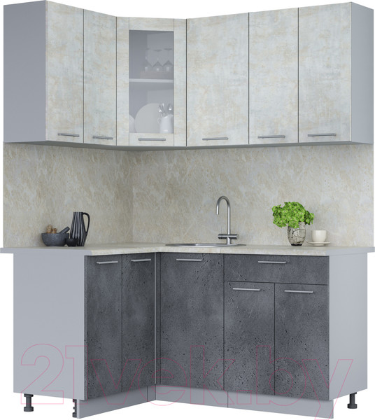 Изображение товара Кухонный гарнитур Интерлиния Мила 12x16 (бетон лайт/бетон портленд/опал светлый)