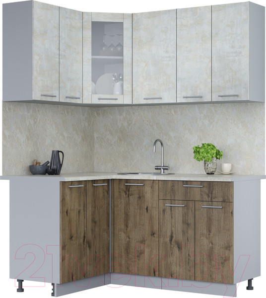 Изображение товара Кухонный гарнитур Интерлиния Мила 12x16 (бетон лайт/дуб веллингтон/опал светлый)