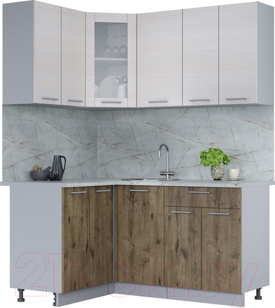 Изображение товара Кухонный гарнитур Интерлиния Мила 12x16 (вудлайн кремовый/дуб веллингтон/серый каспий)