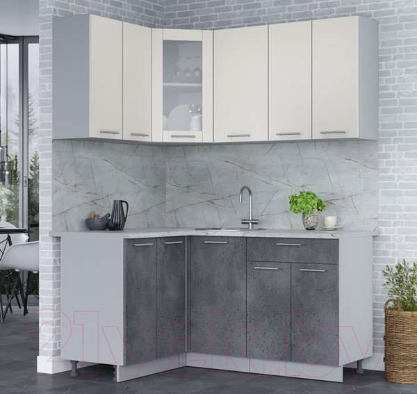 Изображение товара Кухонный гарнитур Интерлиния Мила 12x16 (персидский жемчуг/бетон портленд/серый каспий)