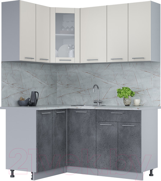 Изображение товара Кухонный гарнитур Интерлиния Мила 12x16 (персидский жемчуг/бетон портленд/серый каспий)